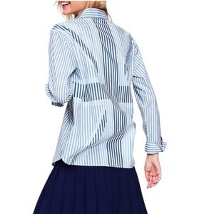 Boden Blue Striped Union Jack Shirt Button Down Relaxed Oversized Fit M 10